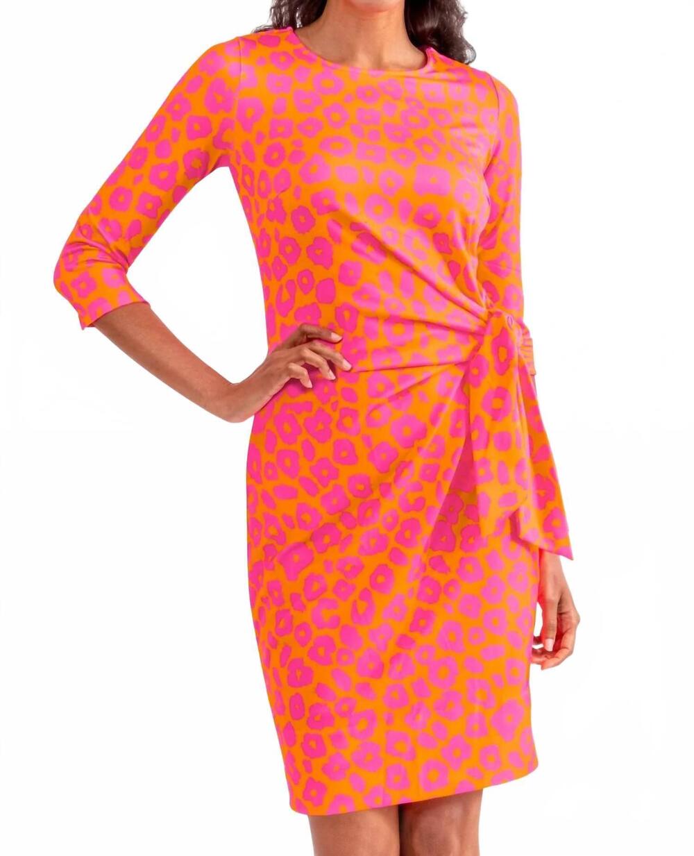 NEW GRETCHEN SCOTT wildcat cinch tie dress in orange/hot pink